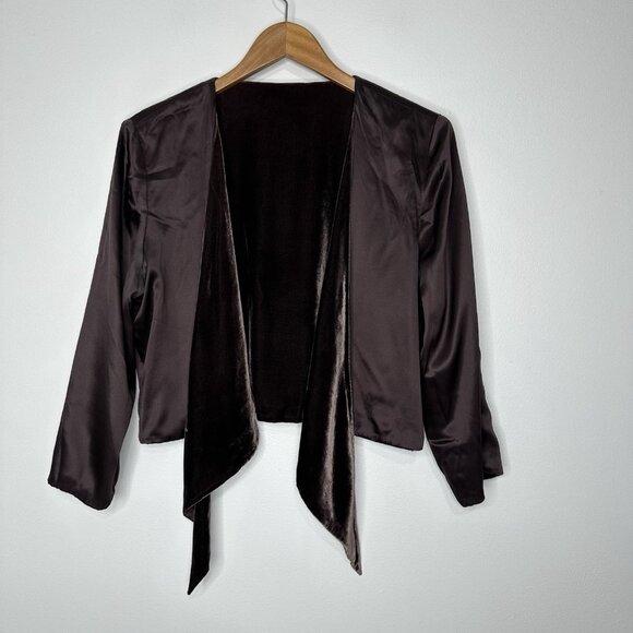 Chocolate Brown Cardigan Velvet Topper Size XL Satin Reversible - Picture 8 of 11